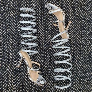Black/white lace up straps heels